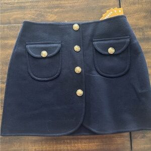 Sandro Dark Blue Mini Skirt with Gold Buttons
